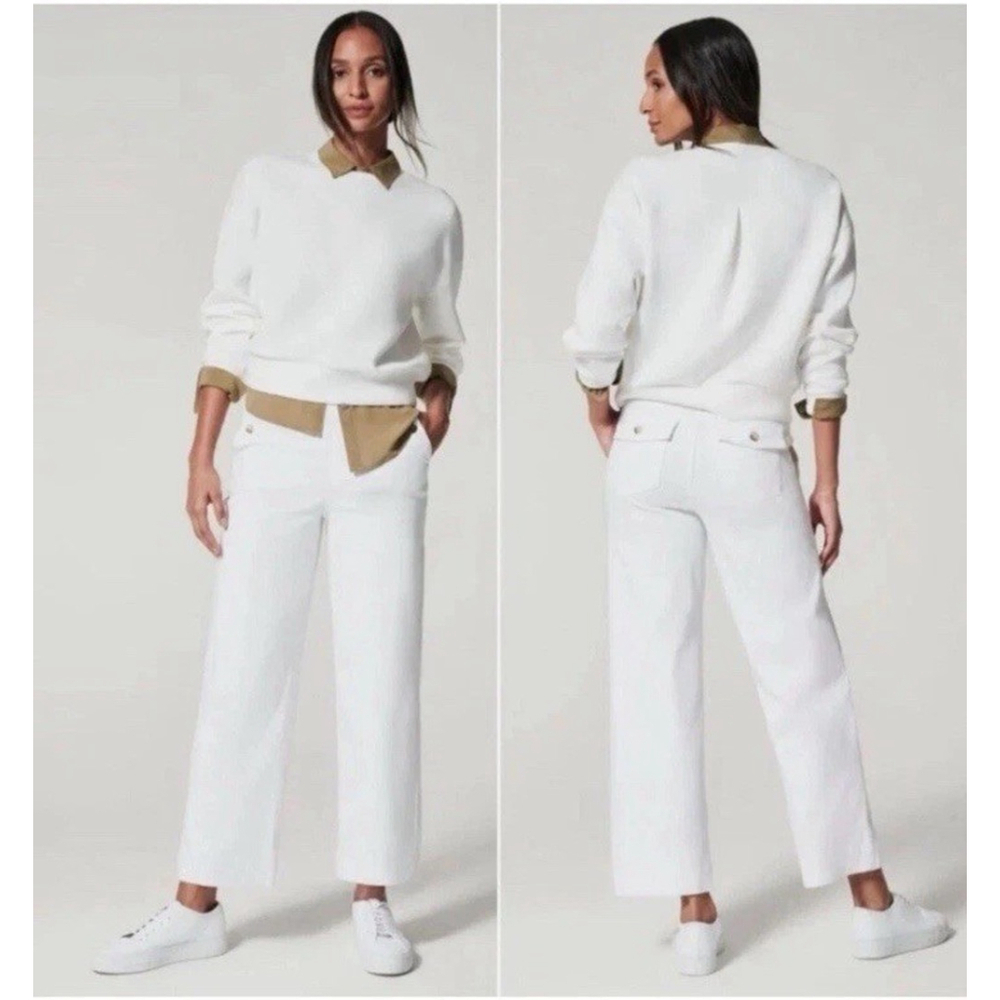 Spanx Women’s Stretch Twill Cropped Wide Leg Pants M Bright White Shapewear